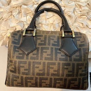 *AUTHENTIC* FENDI BAULOTTO PICCOLO ZUCCA CANVAS/LEATHER BROWN & BLACK HANDBAG